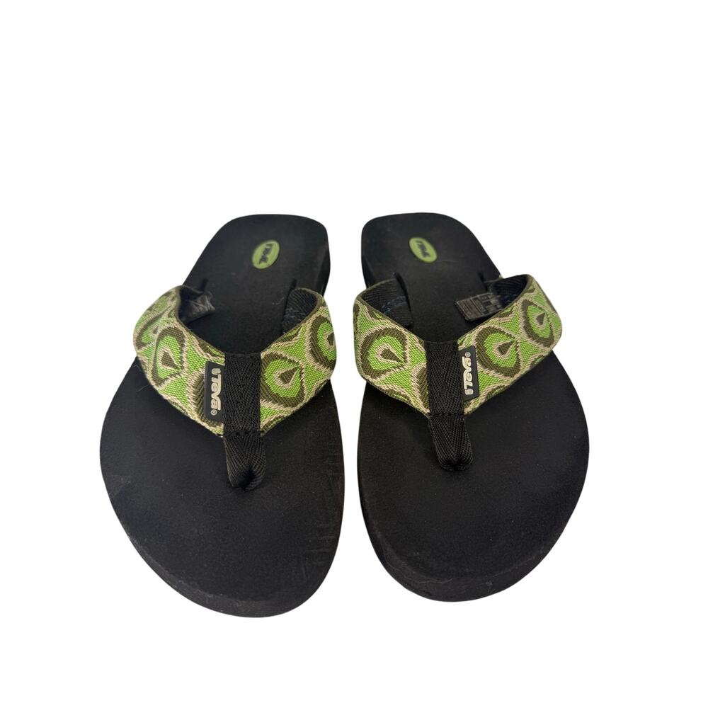 Teva Mush Classic Flip Flop Sandals Green Geometric Webbing Straps W Size 8